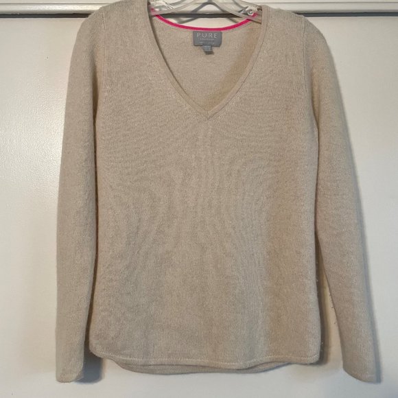 Pure Collection 100% Cashmere Sweater Long Sleeve V-Neck Top Tan/Cream/Pink   4 - Picture 6 of 16